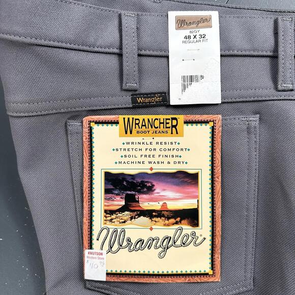 VTG Wrangler Wrancher Slacks Men 48x32 Gray Silver Regular Fit USA Made Boot NWT - Picture 2 of 8